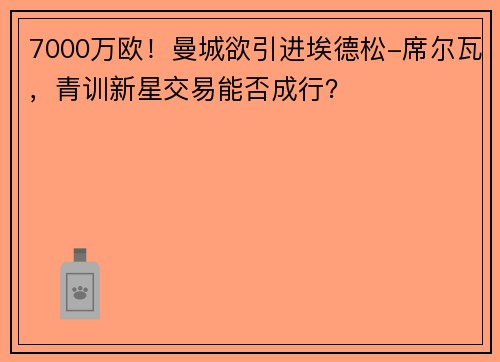 7000万欧！曼城欲引进埃德松-席尔瓦，青训新星交易能否成行？